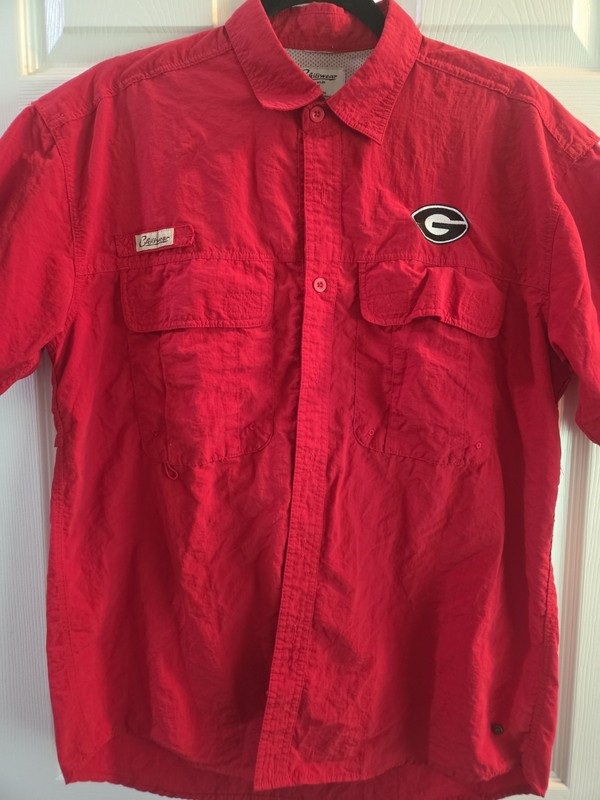Chilliwear Red Mens Medium  Button Up Georgia Bulldogs  Fish Shirt UGA