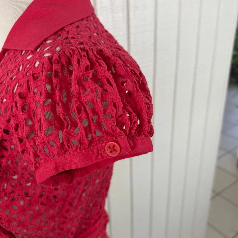 Moda International Mujer Ojales Manga Corta Envolvente Top Rosa Rojo Talla XS/Pequeño Foto 4 de 4