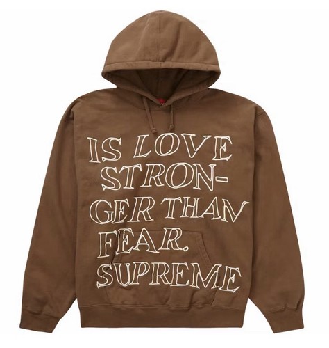 Supreme Stronger Than Fear Hooded Sweatshirt Olive Brown Size Small