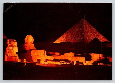 Vintage Giza Pyramids Sphinx Sound & Light Show Egypt Night Postcard