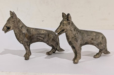 Pair Vintage Cast Metal German Shepherd Alsatian Dog Figurines Lead Miniatures