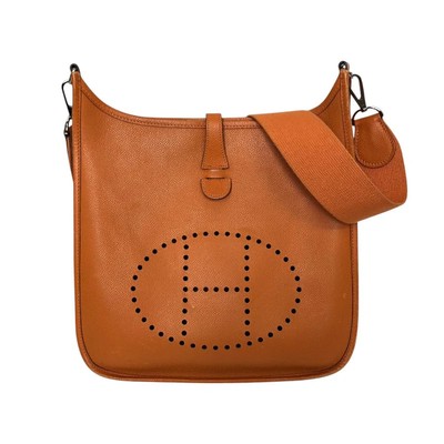 HERMES Evelyne 2 PM Epsom Shoulder Bag Orange Silver Hardware Snap #OK2848