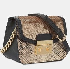 Borsa a tracolla Calvin Klein piccola in paillettes metalliche e pitone goffrato