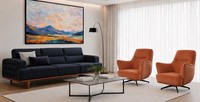 Polstergarnitur 4Sitzer Sofa Sessel Modern Kissen Dunkelblau Orange