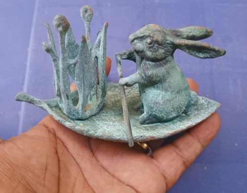 Sadek Andrea Verdigris Bunny Rabbit Rowing Leaf Raft Candle Holder ...
