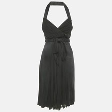 Versace Black Jersey Silk Halter Neck Backless Belted Mini Dress M