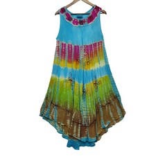 Ocean Breeze Colorful Tie-Dye Tropical Resort Beach Umbrella Dress Womens M