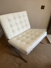 White Faux Leather Barcelona-Style Chair with Stainless Steel Frame Replica