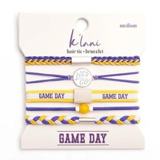 Game Day Hair Tie Bracelets   5-Pack Stretchy No-Crease Purple/Yellow Large
