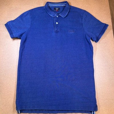 Superdry Classic Pique Polo Blue Men s Large Short Sleeve Cotton Preppy