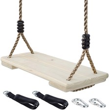 Wooden Swing Seat, Nostalgic Outdoor Wood Swing for Kids , Tree Straps Set Ac...