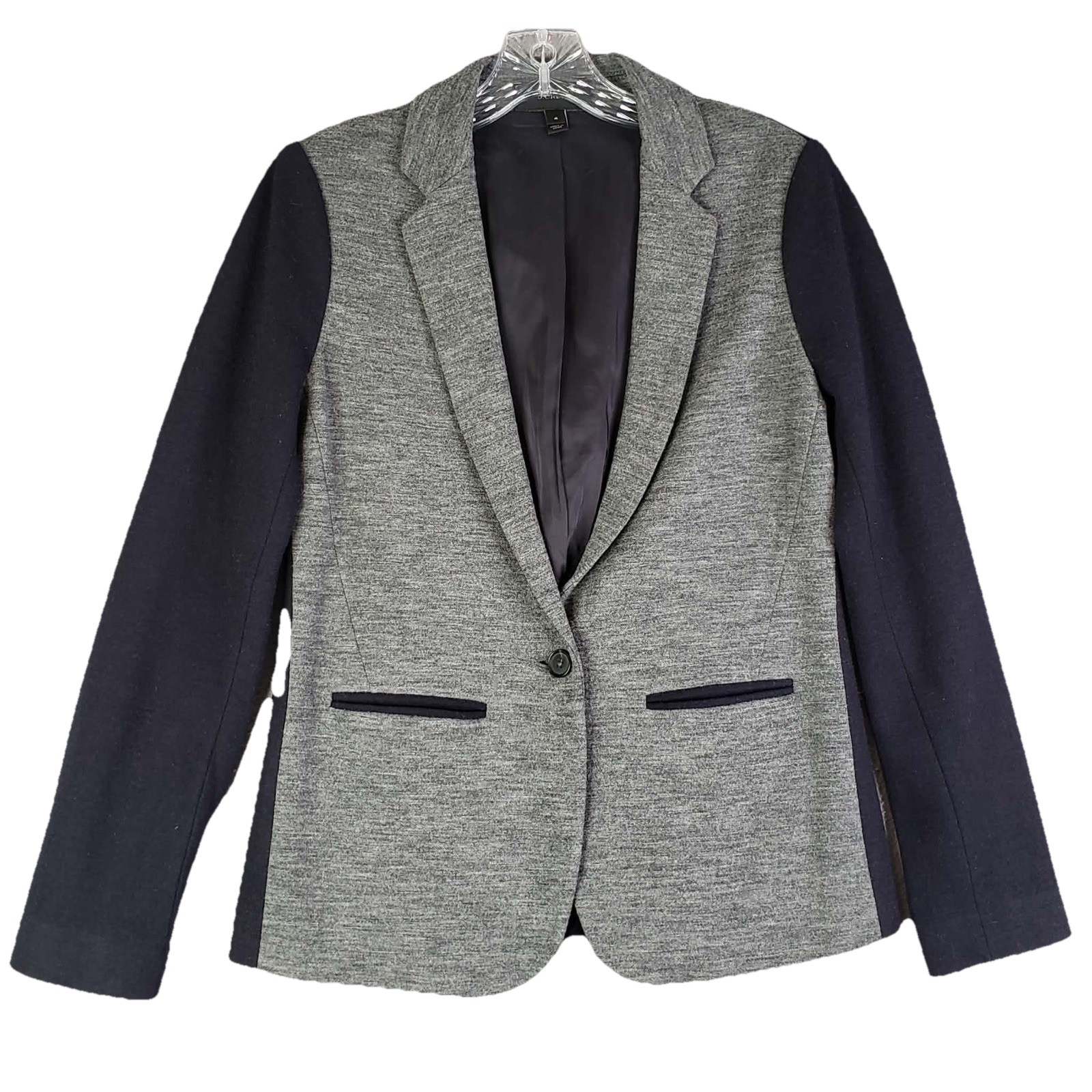 J Crew Wool Blazer Jacket Gray Blue Two Toned Schoolboy Career Lined Size 4