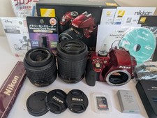  , 6559 Shutter Count Nikon D3300 Red Body with Lens, Original Box ,