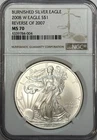 2008 W Burnished Silver Eagle Reverse of 2007 NGC MS70