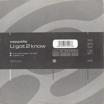 Cappella - U Got 2 Know - Used Vinyl Record 7 - G8100z
