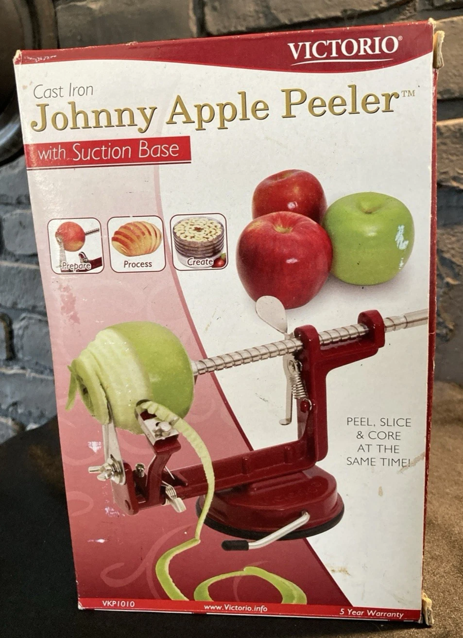 Johnny Apple Peeler by Victoro VKP1010 With Suction Base Wood Handle SS Blades
