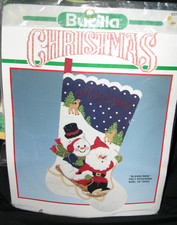 Bucilla Christmas "Sleigh Ride" Felt Stocking KIT 82727 Santa Snowman Sealed VTG