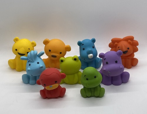 Infantino Lot of 9 Bath Toys Animal Theme Water Squirters Rhino Lion Frog Bear