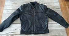 Vintage Motorcycle Jacket in Black Leather, Heavy Duty - Size X Large Mens
