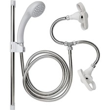 Croydex Secura Bath Shower Mixer Set White Push On Tap Spray Hose & Riser Rail