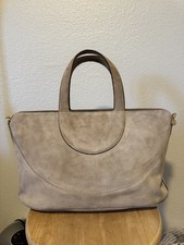 BVLGARI Decollete 2Way Tote Beige Suede Handbag Shoulder Bag