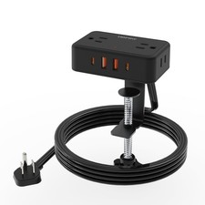 Desk Clamp Power Strip Desktop Mount 4 Outlets 4 USB 10Ft Cord 2.75 Inch
