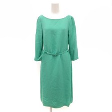 PRADA Silk Dress Knee Length 3/4 Sleeve Belt 40 Green Ladies