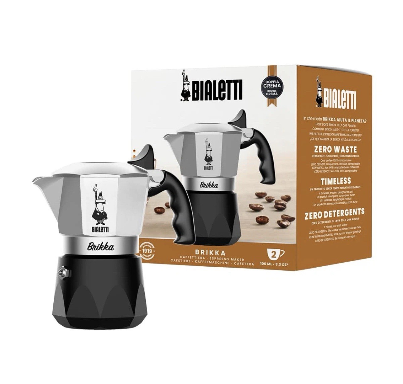 Brikka Moka Pot - Crema-Rich Stovetop Espresso Maker, Italian Coffee Maker, 2 Es
