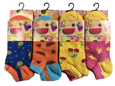 Damen-Sneaker-Socken farbig fruchtige Designs Socken UK Größe 4-7