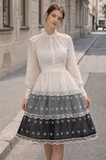 VTG Elelet Lace Blouse Skirt Set White Gray Boho Prairie Cottagecore Hippie 80's