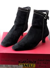 Vintage Vaneli Edgy Rivel Black Suede Silver Side-Zip Kitten Heel Boots 7.5 W