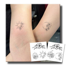 Semi Permanent Tattoo, 2 Sheets Matching Sun  Moon Flower Temporary Tattoo For