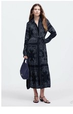 Madewell Bandana Print Maxi Shirtdress Blue Paisley Long Sleeve SZ XS no belt