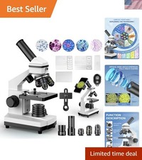 High-Power 2000X Microscope with Smartphone Adapter LED Illumination, Portable