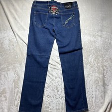 Jeans uomo Ed Hardy by Christian Audigier 36 x 32 blu lavaggio scuro ricamato Y2K
