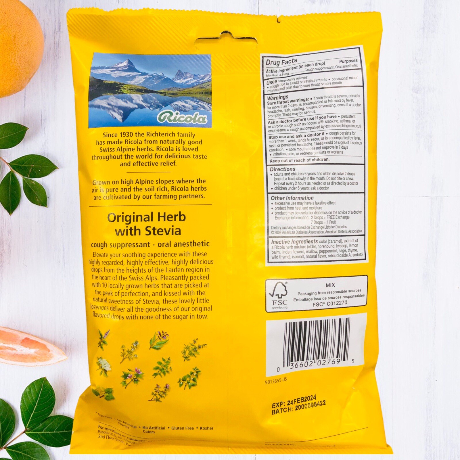 Ricola Sugar Free Original Swiss Herb Cough Drops 45 Count Bag Exp 02