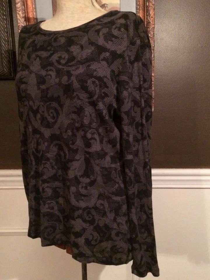 Blusa Para Mujer Paisley Floral Manga Larga Negra Gris Marrón Sonoma Talla XL Foto 4 de 4