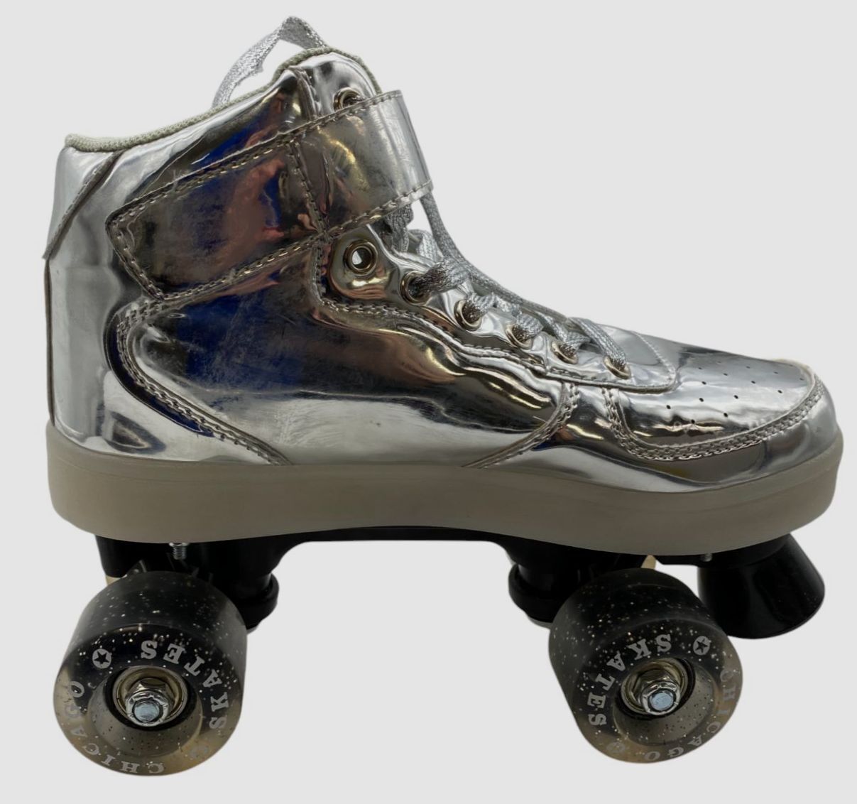 Kid's Unisex Silver Pulse Led Light Up Quad Roller Skates Si