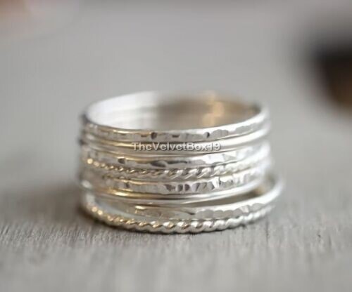 New Handmade GS Silver Micro Stacking ring 8 Pcs Set Simple silver Twist Band - Picture 1 of 6