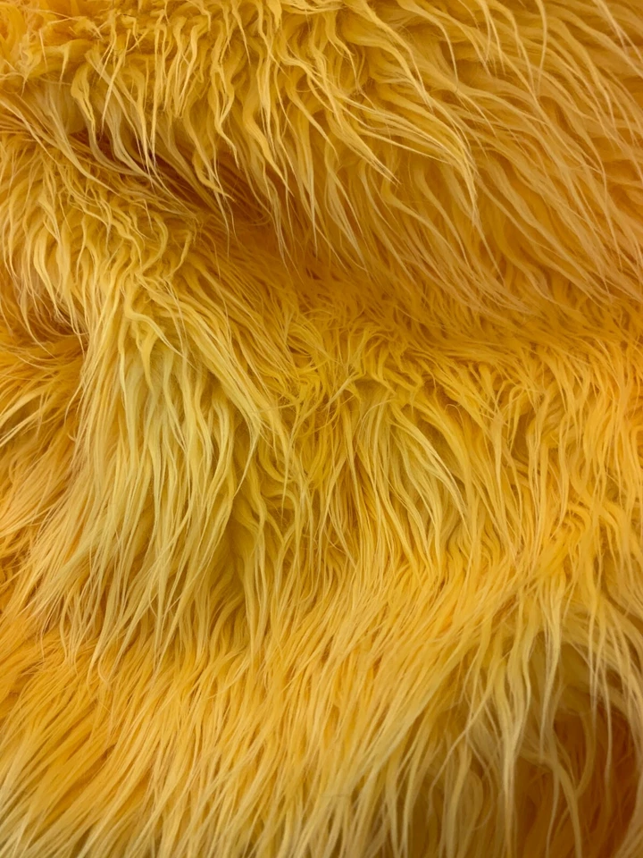 Fake FAUX FUR FABRIC By The Yard- Mango Yellow- Fake Fur Mongolian Long Pile - Image 2 of 4