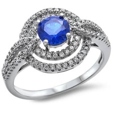 New Blue Sapphire  Cz .925 Sterling Silver Ring