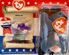 TY McDonald's Beanie Baby " Lefty the Donkey " 1996, Rare, New Unopened