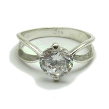 Stylish Plain Sterling Silver Ring Solid 925 With 8mm Cubic Zirconia Handmade