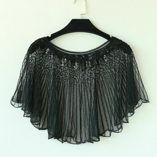 Lady Cape Poncho Lace Mesh Blouse Wrap Shawl Cloak Beaded Glitter Bridal Fashion - Picture 11 of 11