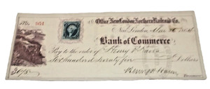 MARCH 1864 NEW LONDON NORTHERN COMPANY CHECK #951 CIVIL WAR ERA
