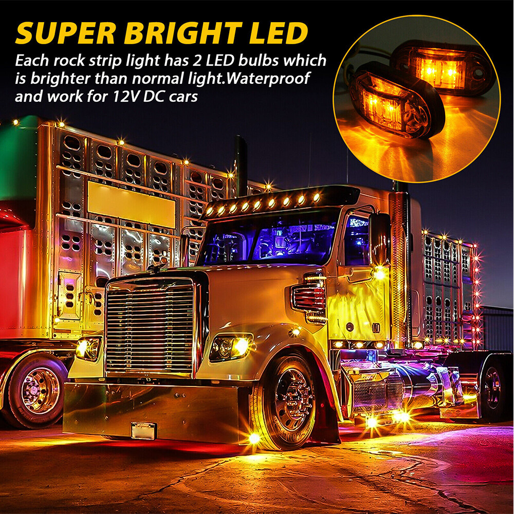 10 Pack Amber LED Marker Lights - Oval Side Clearance Lamps For Trucks, Trailers & RVs