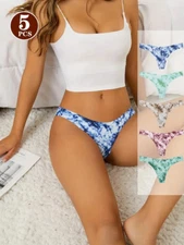 Five Pack of Colorful No Show Seamless Thong Panties Size Large (BG15)