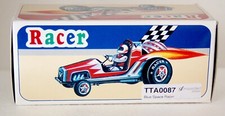Robot Astronaut Blue Racer Tin Toy Windup Car