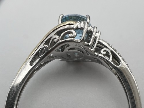 Anello Alwand Vahan AV argento 925 oro 10 kt accento diamante topazio blu misura 6,75 - Foto 6 di 12