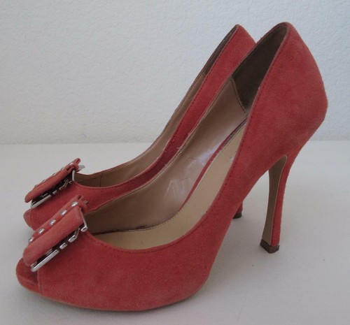 Miss Sixty Suede Studded Buckle Spike Heels Shoes 37 6.5 7 Apricot Coral Orange - Picture 6 of 8